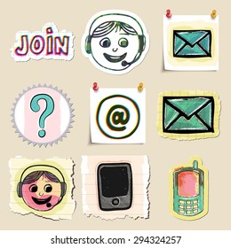 Communication icons set. Hand drawn and isolated. Stickers
