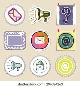 Communication icons set. Hand drawn and isolated. Stickers