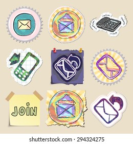Communication icons set. Hand drawn and isolated. Stickers