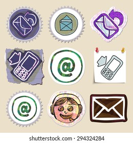 Communication icons set. Hand drawn and isolated. Stickers
