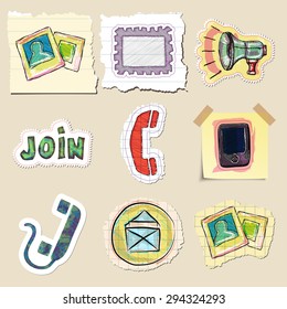 Communication icons set. Hand drawn and isolated. Stickers