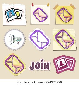 Communication icons set. Hand drawn and isolated. Stickers