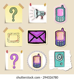 Communication icons set. Hand drawn and isolated. Stickers
