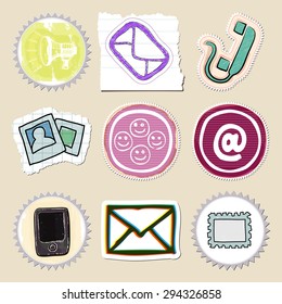 Communication icons set. Hand drawn and isolated. Stickers