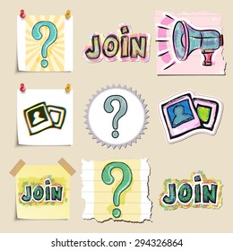 Communication icons set. Hand drawn and isolated. Stickers
