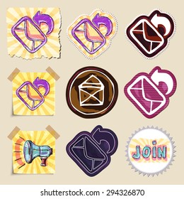 Communication icons set. Hand drawn and isolated. Stickers