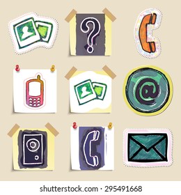Communication icons set. Hand drawn and isolated. Stickers