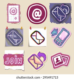 Communication icons set. Hand drawn and isolated. Stickers