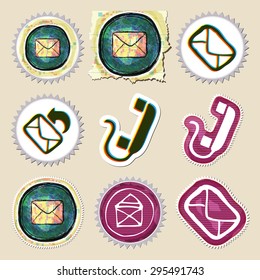 Communication icons set. Hand drawn and isolated. Stickers