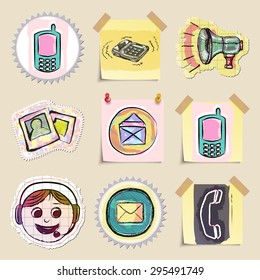 Communication icons set. Hand drawn and isolated. Stickers