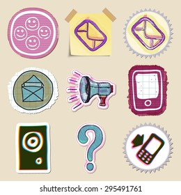Communication icons set. Hand drawn and isolated. Stickers