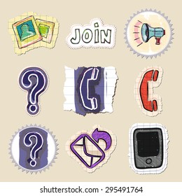 Communication icons set. Hand drawn and isolated. Stickers