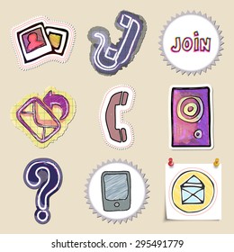 Communication icons set. Hand drawn and isolated. Stickers