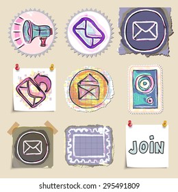 Communication icons set. Hand drawn and isolated. Stickers