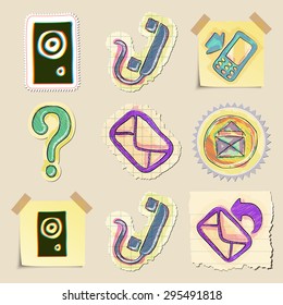 Communication icons set. Hand drawn and isolated. Stickers