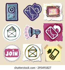 Communication icons set. Hand drawn and isolated. Stickers