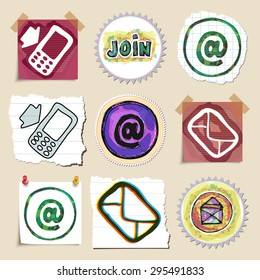 Communication icons set. Hand drawn and isolated. Stickers