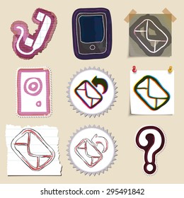 Communication icons set. Hand drawn and isolated. Stickers