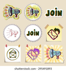 Communication icons set. Hand drawn and isolated. Stickers