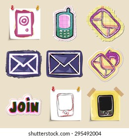 Communication icons set. Hand drawn and isolated. Stickers