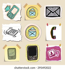 Communication icons set. Hand drawn and isolated. Stickers