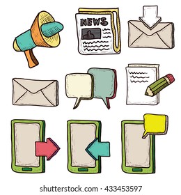 Communication icons set. Hand drawn cartoon vector illustration.