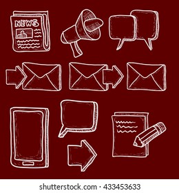 Communication icons set. Hand drawn cartoon vector illustration.