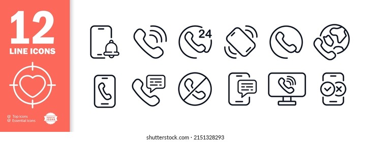 Communication icons set. Help 24 on 7. Technical support. Telephone communication. Reminder. Call.
