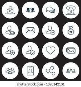 Communication icons set with inbox, share, speaking people and other message elements. Isolated vector illustration communication icons.