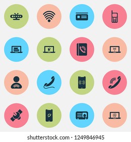 Communication icons set with letter, handset, wifi member elements. Isolated vector illustration communication icons.