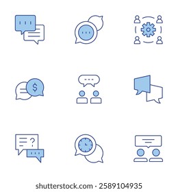 Communication icons set. Line Duotone style, editable stroke. communication, communications, coordination, speech bubble, workshop, chat, internal, people.