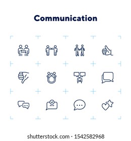 Communication icons. Set of line icons on white background. Dialogue, feedback, partnership. Talking concept. Vector illustration can be used for topic like business, networking, communication apps