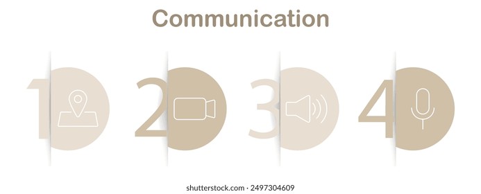 Communication icons set. Location pin, video call, volume control, microphone