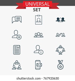 Communication icons set with note page, phone messaging, medal and other insert elements. Isolated vector illustration communication icons.