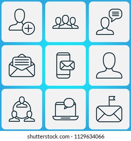 Communication icons set with notification, important mail, group and other phone messaging elements. Isolated vector illustration communication icons.