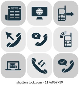 Communication icons set with online news, mobile connection, cancel call and other computer communication elements. Isolated vector illustration communication icons.