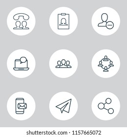 Communication icons set with paper plane, mobile mailing, social network and other mail elements. Isolated vector illustration communication icons.