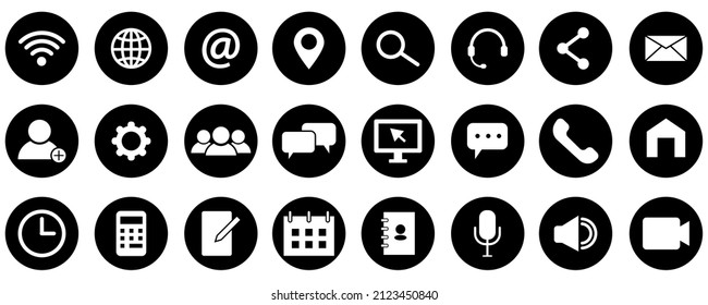 Communication icons set. Phone icon set. Call icon vector. Message icon. Mobile page. Vector illustration. stock image.