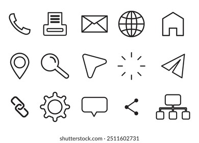 Conjunto de iconos de comunicación. Símbolos simples de línea negra. Modernos Elementos de interfaz de Vector. Diseño web minimalista.