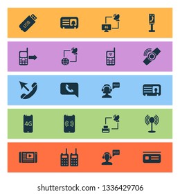 Communication icons set with smart watch, mobile notification, contact and other walkie-talkie elements. Isolated vector illustration communication icons.