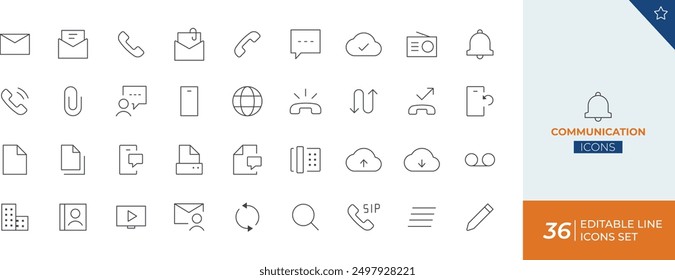 Communication icons set - stock illustration" typically includes a collection of minimalist, vector-based icons depicting various communication concepts.