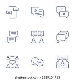 Communication icons set. Thin Line style, editable stroke. communication, speech bubble, talk, chat, debate, negotiation, message, socialize.