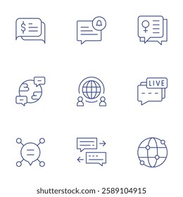 Communication icons set. Thin Line style, editable stroke. communication, communications, conversation, womens day, worldwide, chat, global, live chat, notification.
