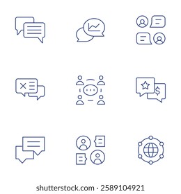 Communication icons set. Thin Line style, editable stroke. bad feedback, chat, network, speech bubble, communication, communications.