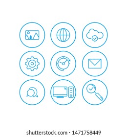 Communication icons set. Universal communication icon to use in web and mobile UI, communication basic UI elements set. cloud, clock, gear, mail, picture, web, internet, footnote, search, computer.