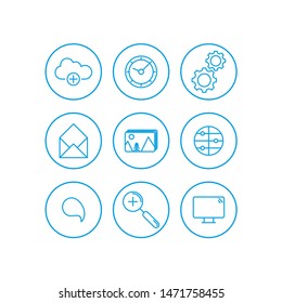 Communication icons set. Universal communication icon to use in web and mobile UI, communication basic UI elements set. cloud, clock, gear, mail, picture, web, internet, footnote, search, computer.