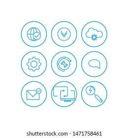 Communication icons set. Universal communication icon to use in web and mobile UI, communication basic UI elements set. cloud, clock, gear, mail, picture, web, internet, footnote, search, computer.