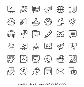 Communication icons set. Vector line icons. Black outline stroke symbols