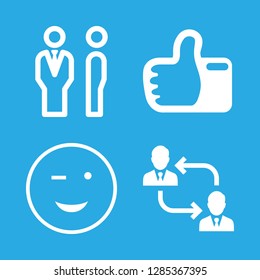 communication icons set with winking emoticon, scheme and good job thumb up symbol vector set