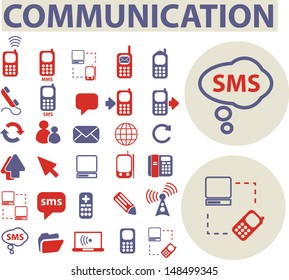 communication icons, signs, buttons set, vector